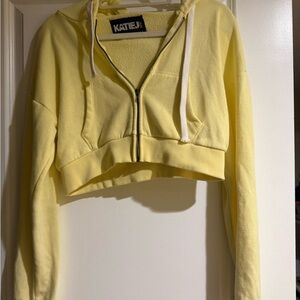 Katie J NYC Pale Yellow Cropped Zip Hoodie